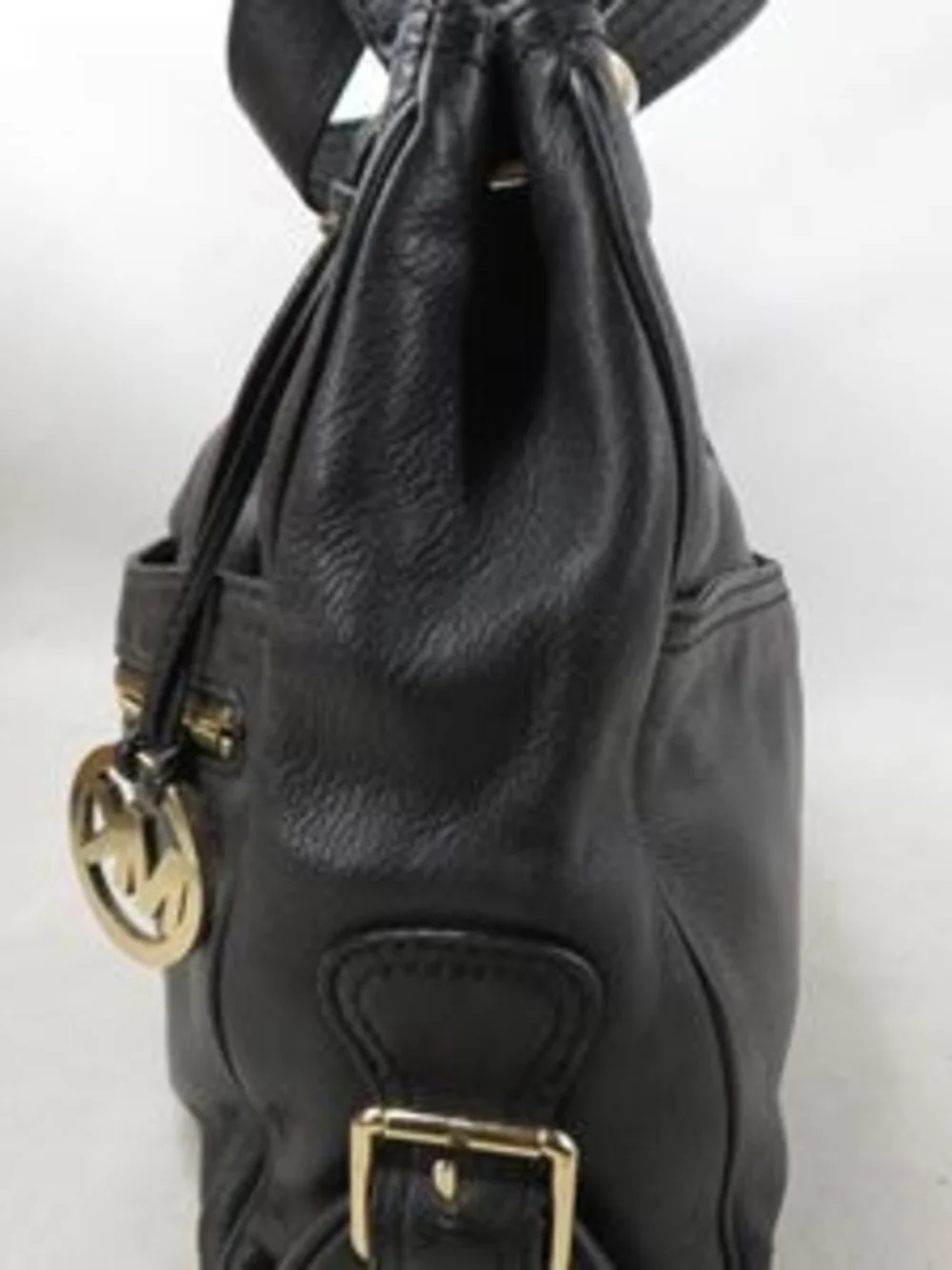 Michael Kors Black Leather Shoulder Bag with Gold Hardware